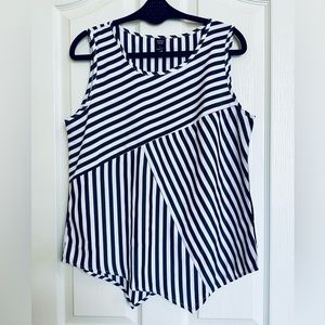 Emory Rose Women’s Asymmetrical Blue and White Striped Sleeveless Top Size Large